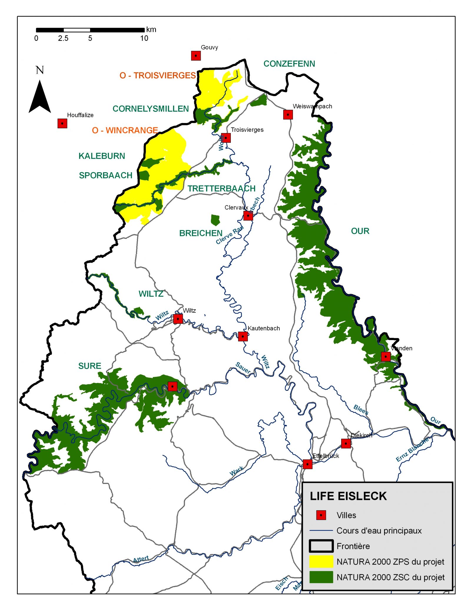 Zones protégées par la directive « habitats » Life Eislek